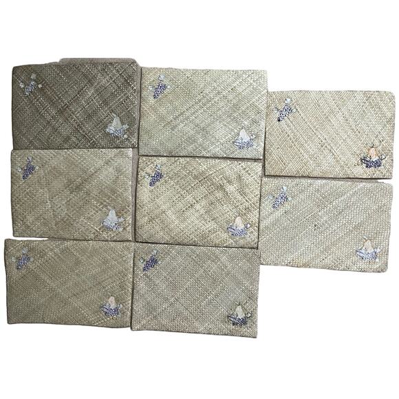 Set of 8 Placemat's Indoor Outdoor Use Hand Woven Natural Grasses & Embroidery - Picture 2 of 9